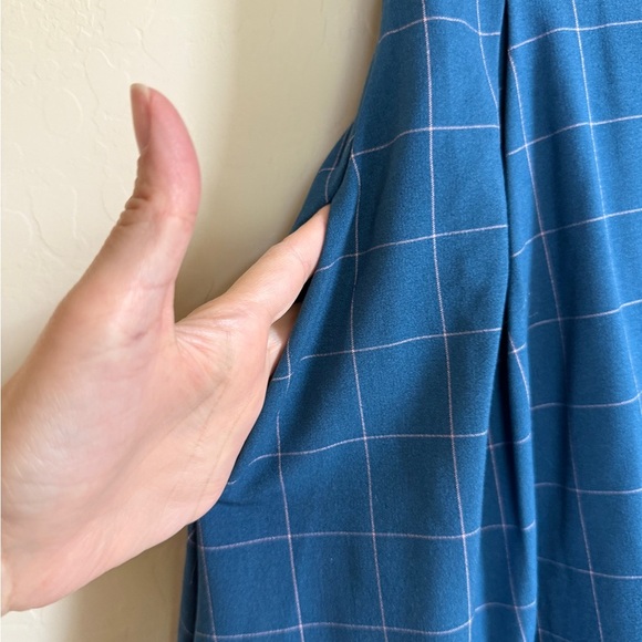 Apricity Windowpane Plaid Checked Retro Sunday Dress Blue Dapper Women’s M - Picture 3 of 8